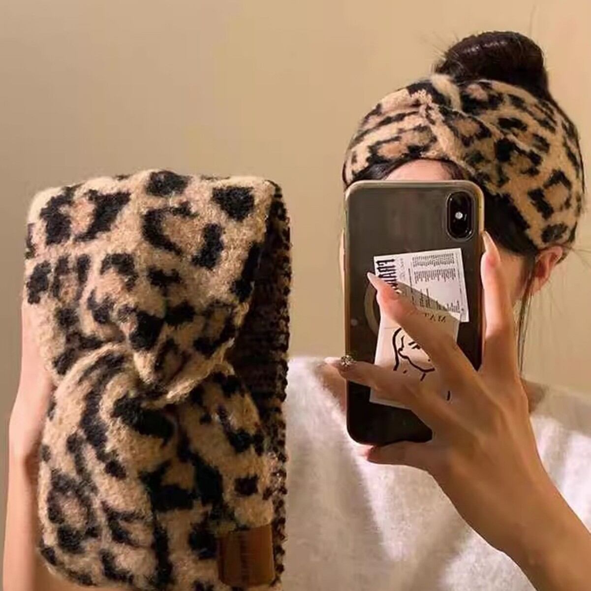 1 Piece Versatile Leopard Print Knitted Cross Style Wide Brim Women's Hair Bands