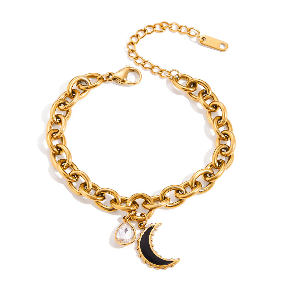 1 Stück Klassisches Mond-Armband aus Edelstahl, wasserdicht, goldfarben, für Damen h5 