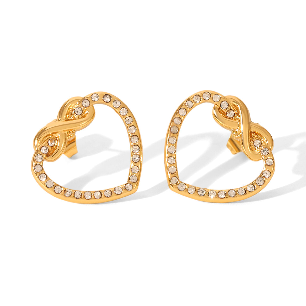 1 par de pendientes sencillos de acero inoxidable con forma de corazón, resistentes al agua, de color dorado y circonita para mujer. h5 