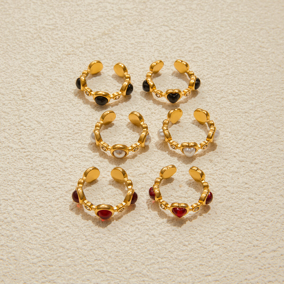 1 Stück Romantischer Herz-Statement-Ring aus Edelstahl, wasserdicht, goldfarben h5 Bild2