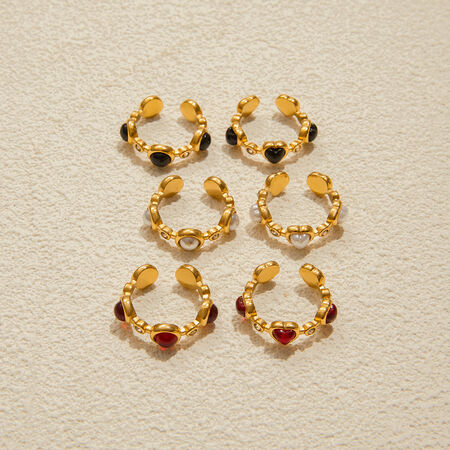 1 Piece Romantic Heart Stainless Steel Waterproof Gold Color Statement Rings 2