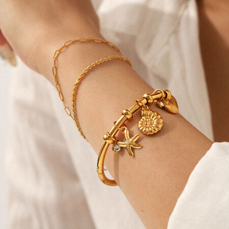 1 Piece Daily Turtle Stainless Steel Waterproof Gold Color Zircon Women's Bangles 2