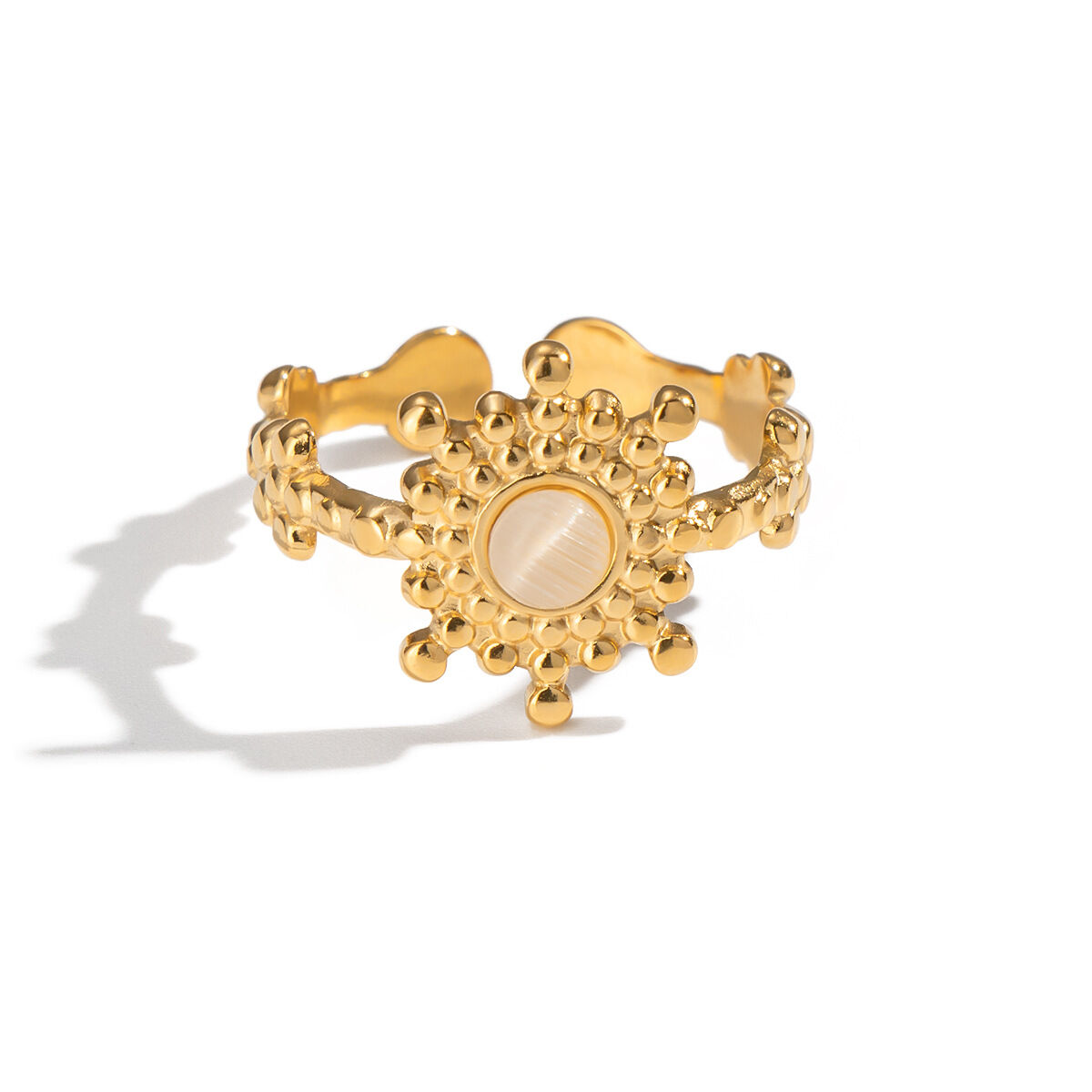 1 eleganter, wasserdichter Damenring aus Edelstahl mit Blumenmotiv und Naturstein Bild5