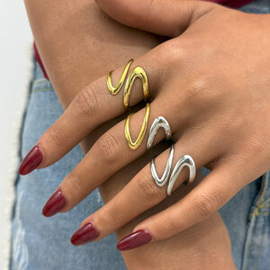1 stuk Retro onregelmatige vorm roestvrij staal goudkleurige dames statement ringen h5 Afbeelding3