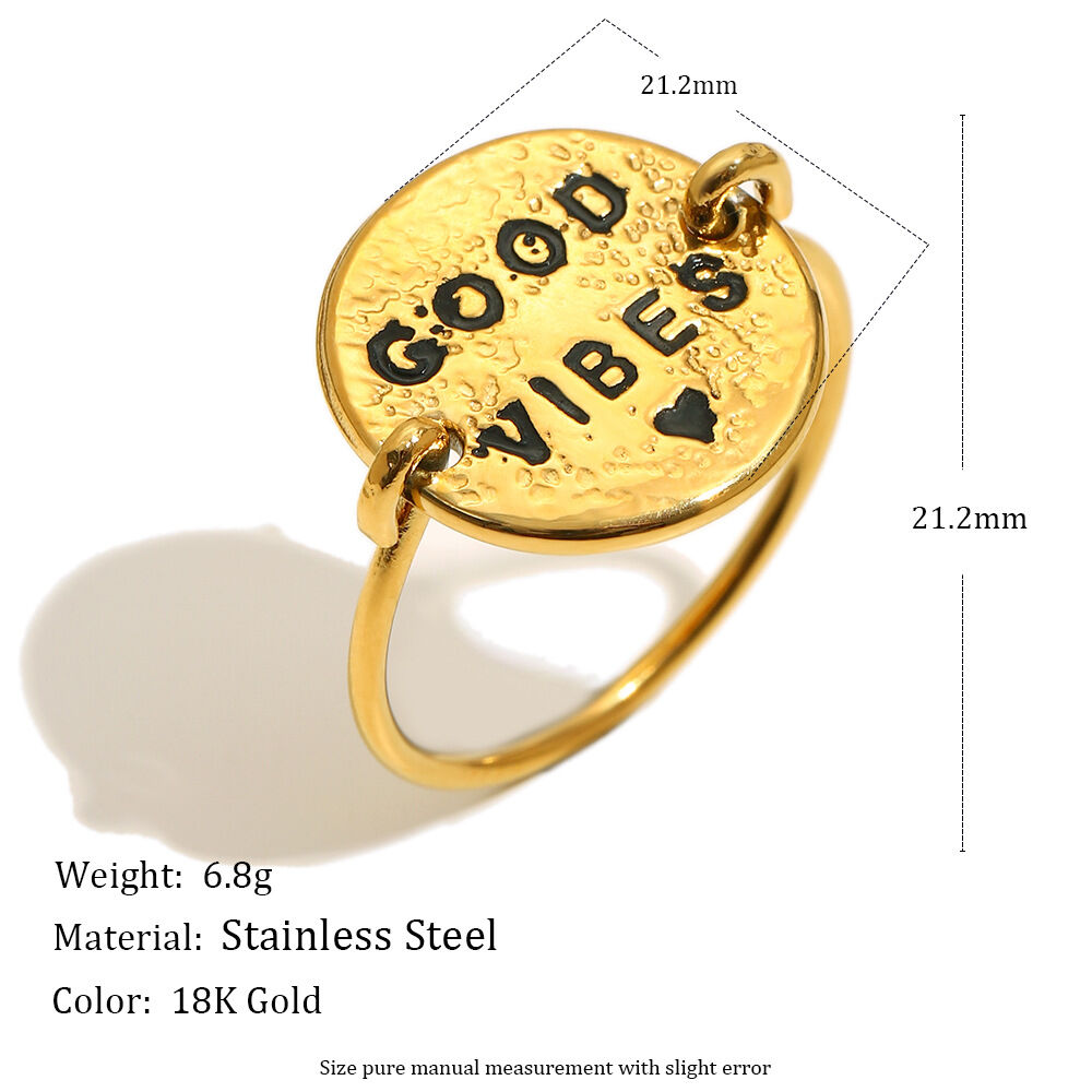 1 Piece Daily Good Vibes Stainless Steel Waterproof Gold Color Statement Rings h5 Picture6