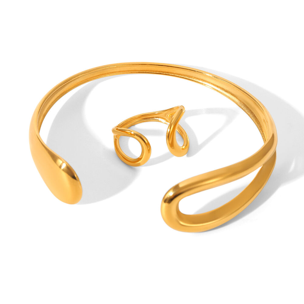 Bracelet jonc simple et ajouré pour femme, couleur or, en acier inoxydable, étanche, à porter au quotidien (1 pièce) h5Image6