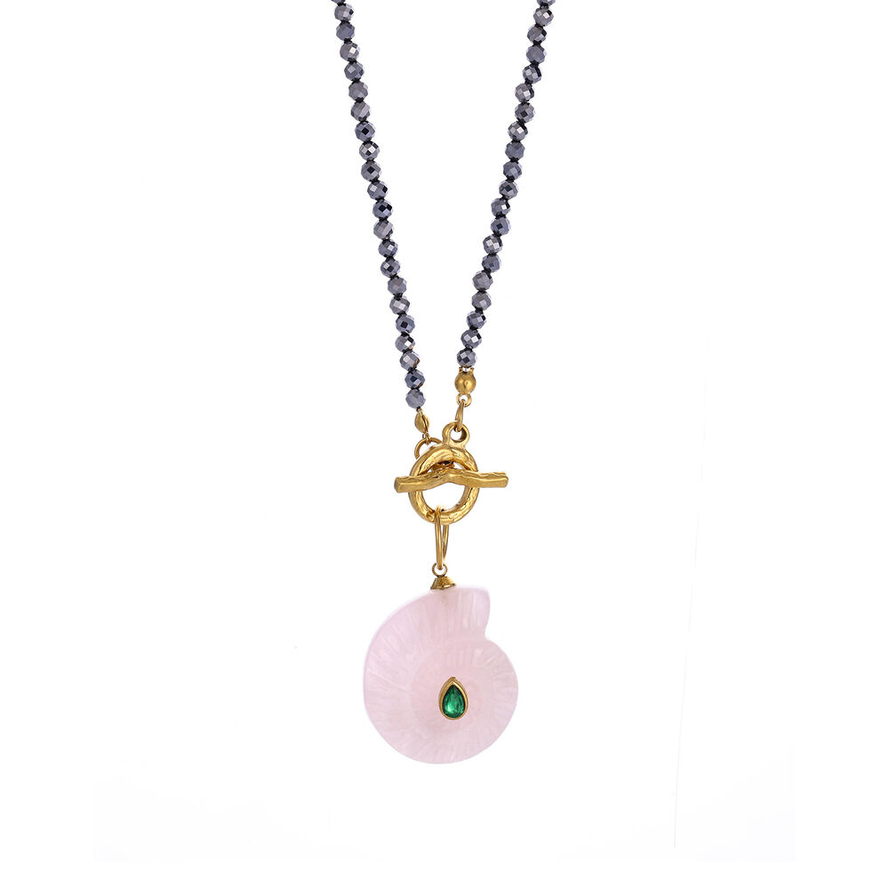 Collana con perline da donna in pietra naturale color oro, in acciaio inossidabile e impermeabile, 1 pezzo
