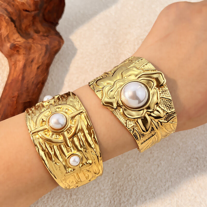 1 Piece Retro Irregular Shape Stainless Steel Waterproof Gold Color Cuff Bracelet