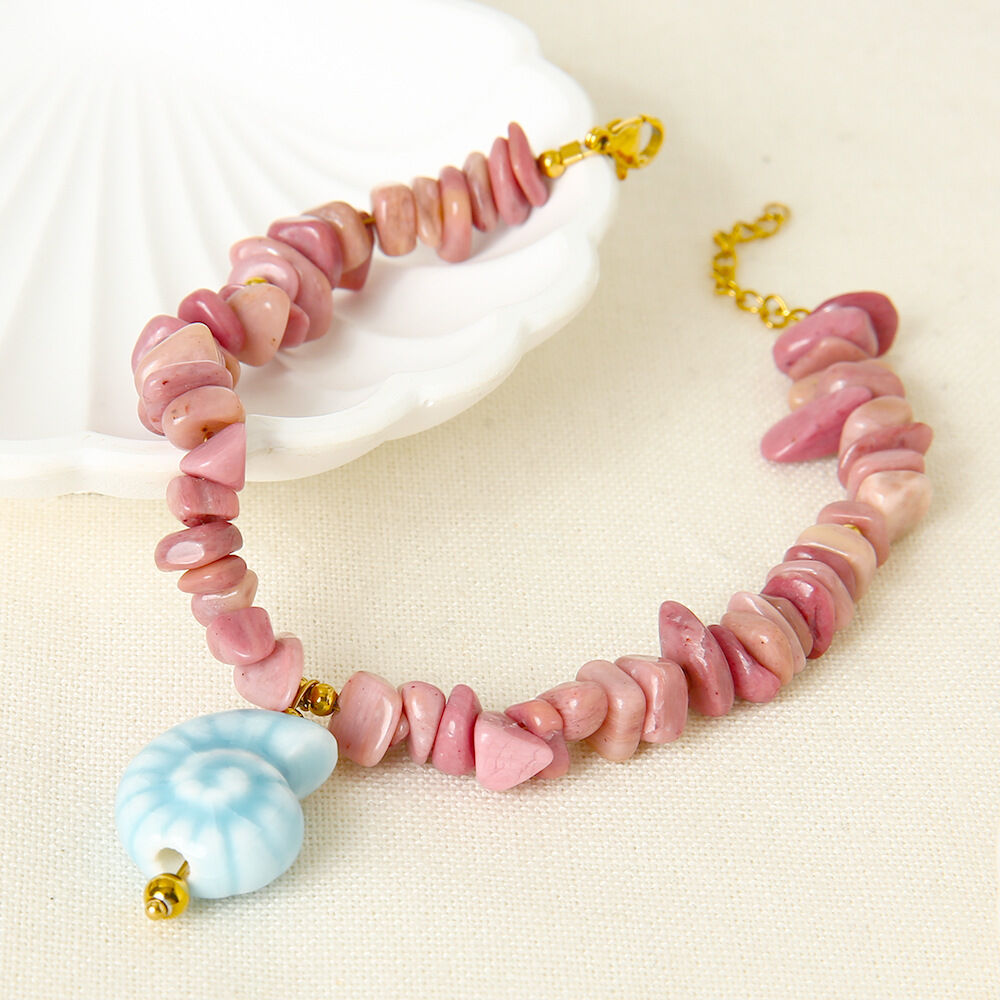 Oceanic Style Natural Stones Beads Ceramics Pendant Necklace Set h5 Picture4