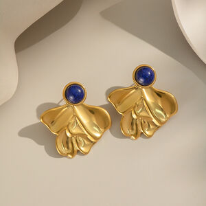 1 Pair Irregular Shape Stainless Steel Waterproof Gold Color Natural Stone Women's Stud Earrings h5 Picture3