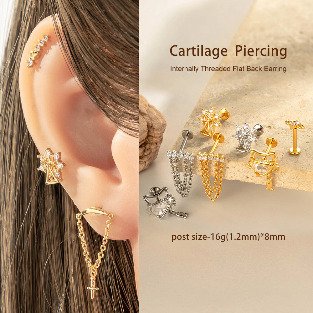 1 Piece Bow Knot Copper Gold Color Zircon Piercing Earring h5 Picture4