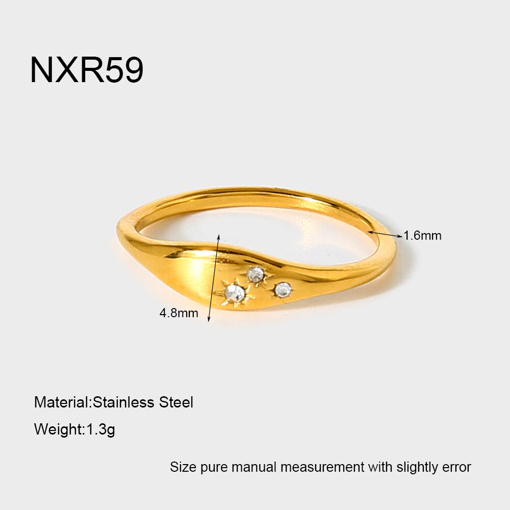 Bague simple et élégante au quotidien, en acier inoxydable, couleur or, avec zircon, de forme irrégulière et résistante à l'eau. h5