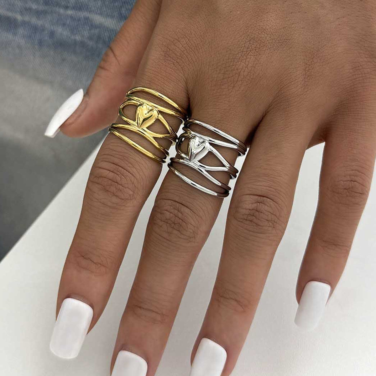 1 Stück schlichter, unregelmäßig geformter Retro-Herzring aus Edelstahl, wasserdicht, Statement-Ring für Damen h5Bild7