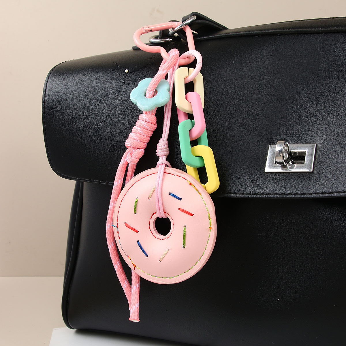 1 Stück Simple Series Niedliche Donut PU Damen Taschenanhänger h5 