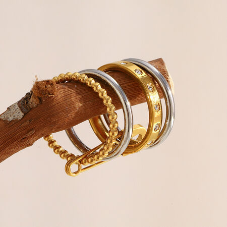 1 Piece Classic Mixed Gold & Silver Colors Stainless Steel Waterproof Zircon Statement Rings 2