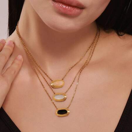 1 Piece Elegant Hexagon Stainless Steel Waterproof Gold Color Natural Stone Women's Pendant Necklaces