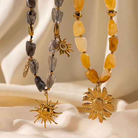 1 Piece Flower Sun Acrylic Gold Color Beaded Necklace