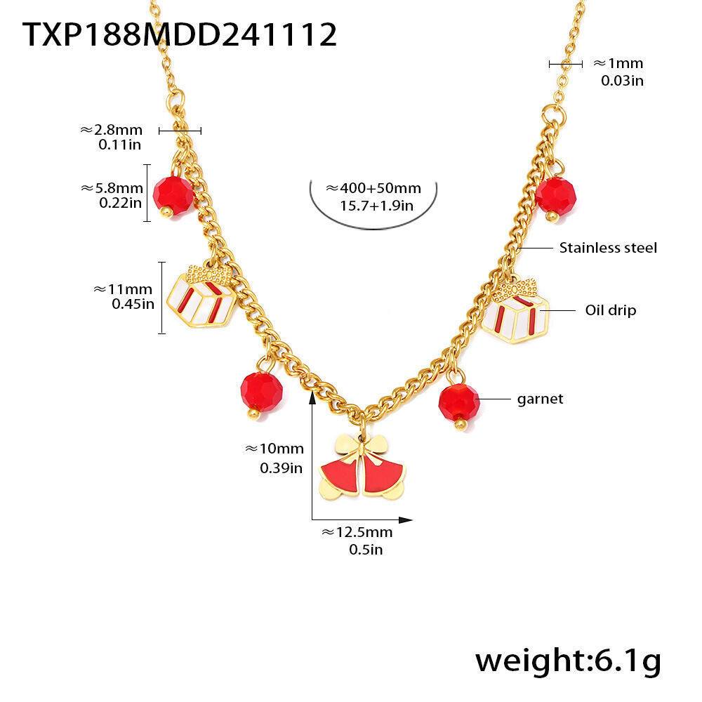 Classic Christmas Garnet Stainless Steel Waterproof Gold Color Women's Jewelry Sets