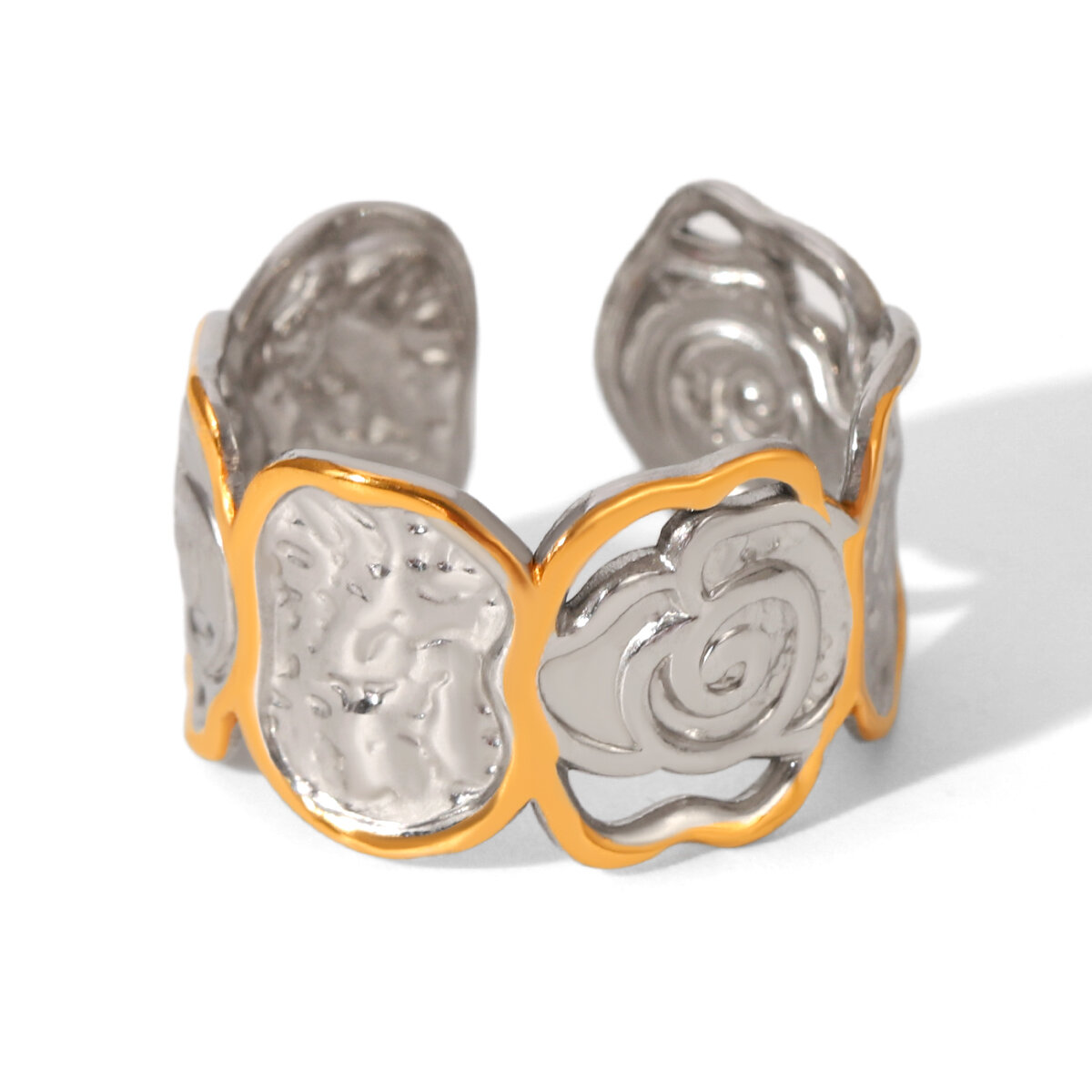Bague tendance rétro rose en acier inoxydable, étanche, bicolore. 