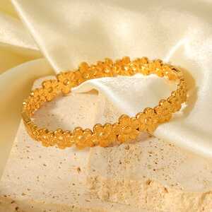 1 Piece Simple Daily Flower Stainless Steel Waterproof Gold Color Women's Bangles h5 Picture7