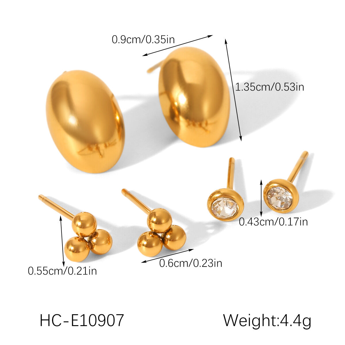 1 Set Daily Irregular Shape Stainless Steel Waterproof Gold Color Zircon Women's Stud Earrings Picture2