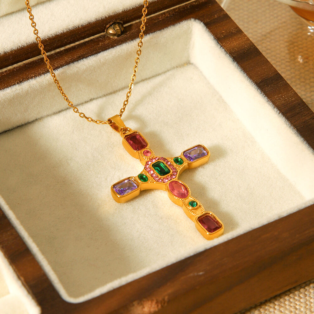 1 Stück tägliche Kreuz-Anhänger-Halskette aus Edelstahl, wasserdicht, goldfarben, für Damen h5Bild4