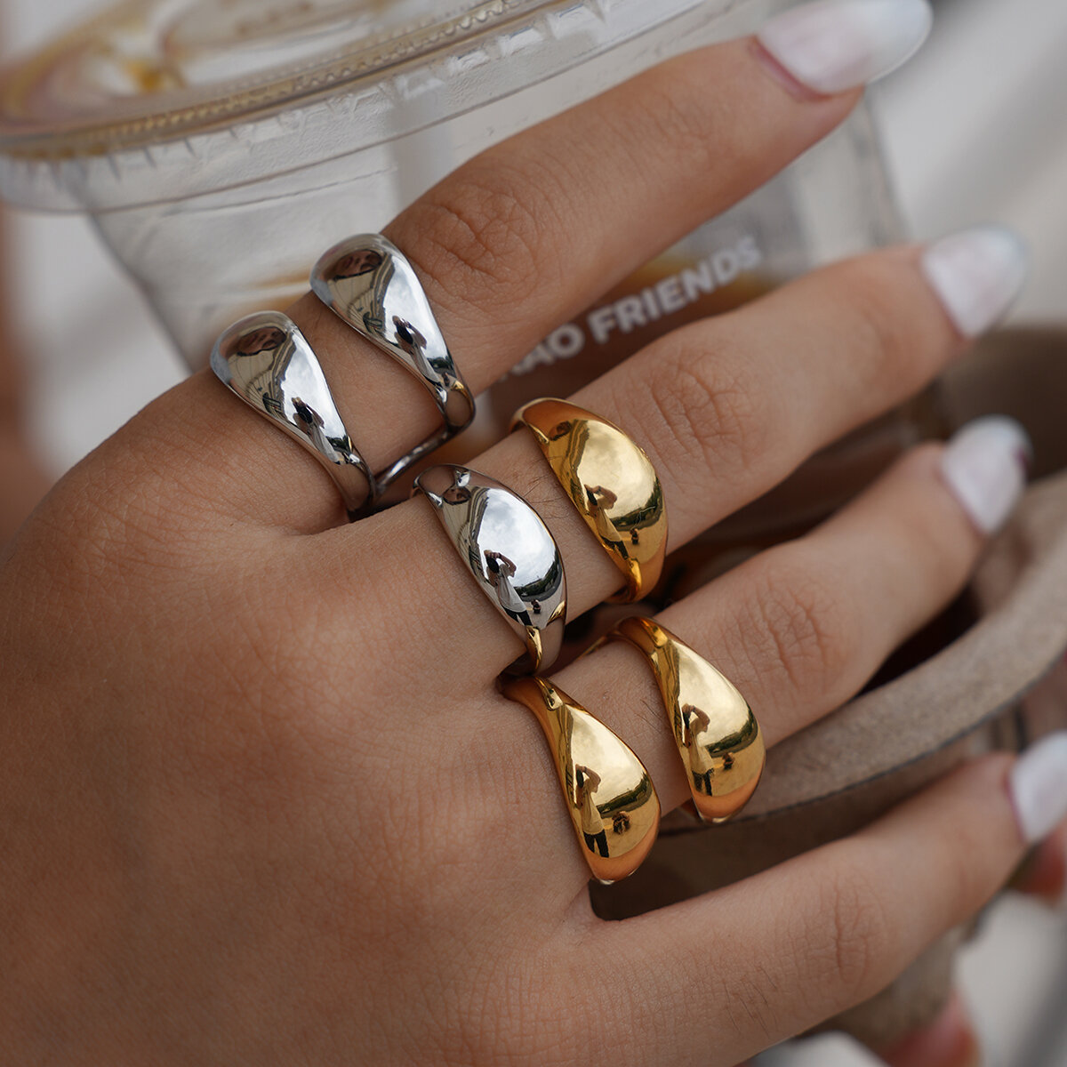 1 Piece Casual Irregular Shape Stainless Steel Waterproof   Gold Color Women's Statement Rings 2