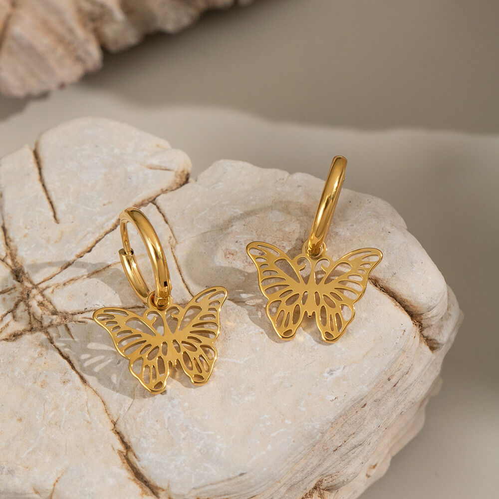 1 Pair Romantic Butterfly Stainless Steel Waterproof Gold Color Women's Drop Earrings h5Picture3