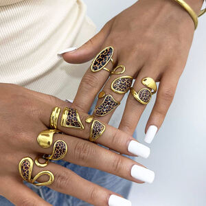 1 Piece Retro Irregular Shape Leopard Print Stainless Steel Waterproof Women's Statement Rings h5 Picture4