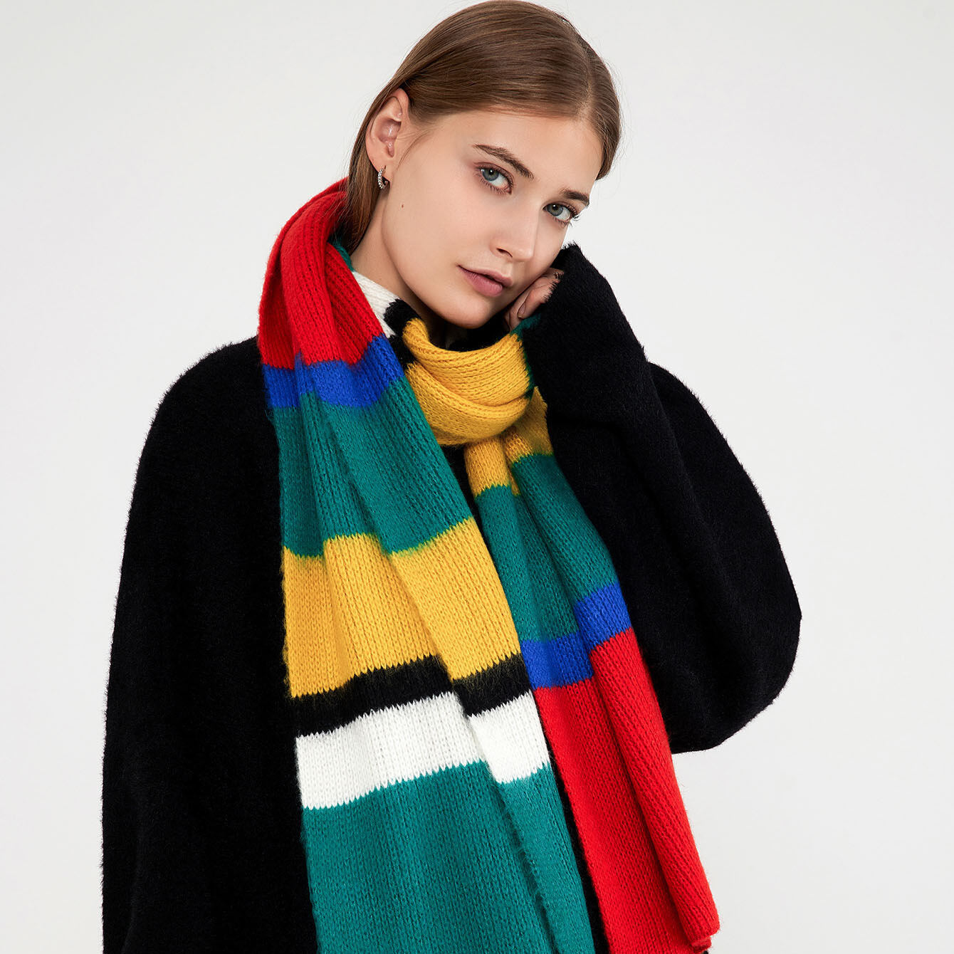 1 Piece Classic Mixed Color Synthetic Fiber Women's Winter Scarves