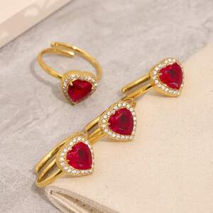 Luxurious Series Red Heart Zircon Stainless Steel Waterproof Women's Jewelry Sets h5 Picture5