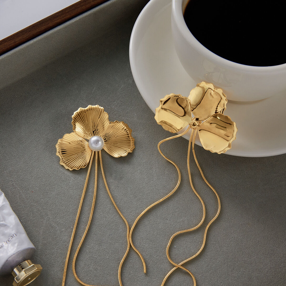 1 Pair Elegant Flower Tassel Stainless Steel Waterproof Gold Color Women's Dangle Earrings h5 Picture7