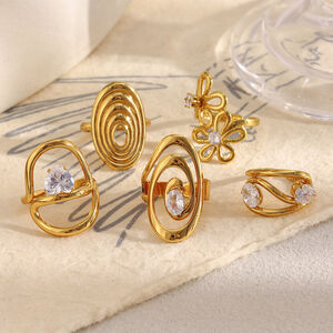 1 Piece Irregular Shape Stainless Steel Waterproof Gold Color Zircon Women's Gemstone Rings h5 Picture3