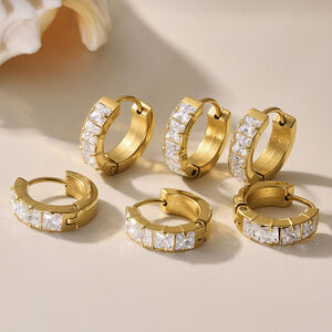1 Pair Shinning Stainless Steel Waterproof Gold Color Women's Hoop Earrings h5 Picture3