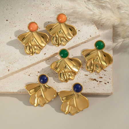 1 Pair Irregular Shape Stainless Steel Waterproof Gold Color Natural Stone Women's Stud Earrings