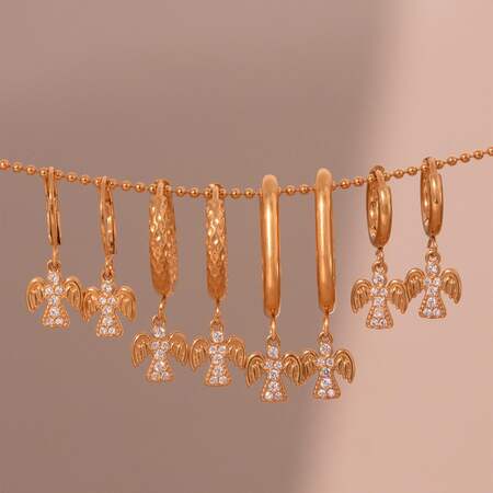 1 Pair Classic Angel Stainless Steel Waterproof Gold Color Zircon Women's Drop Earrings 2