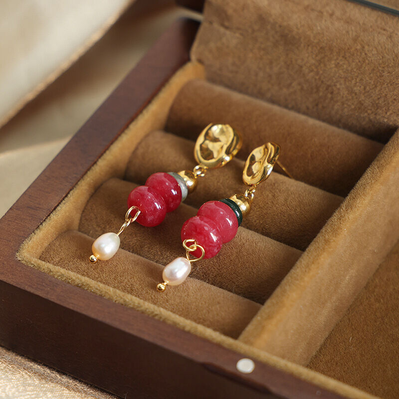 1 paio di orecchini pendenti da donna in acciaio inossidabile, impermeabili, color oro, con perline di pietra naturale personalizzabili h5Immagine3