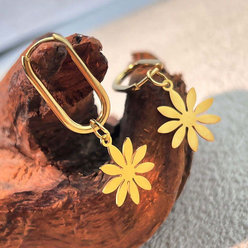 1 Pair Flower Stainless Steel Waterproof Gold Color Drop Earrings 2
