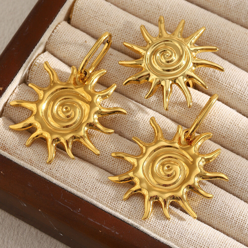 Klassisches Sun Edelstahl-Schmuckset für Damen, wasserdicht, goldfarben
