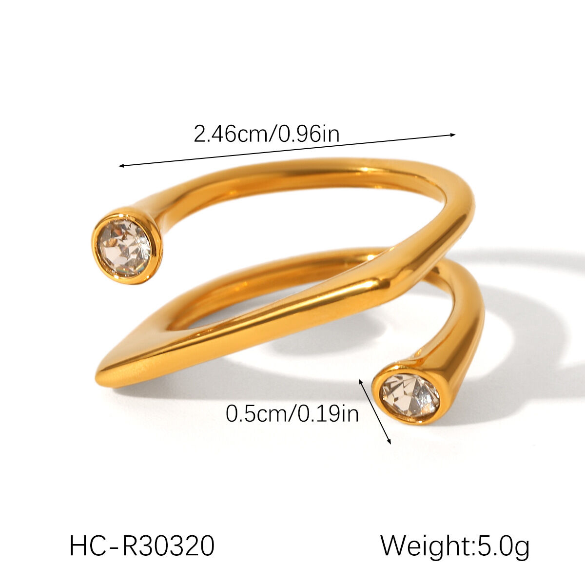 1 Piece Irregular Shape Stainless Steel Waterproof Gold Color Zircon Gemstone Ring Picture2