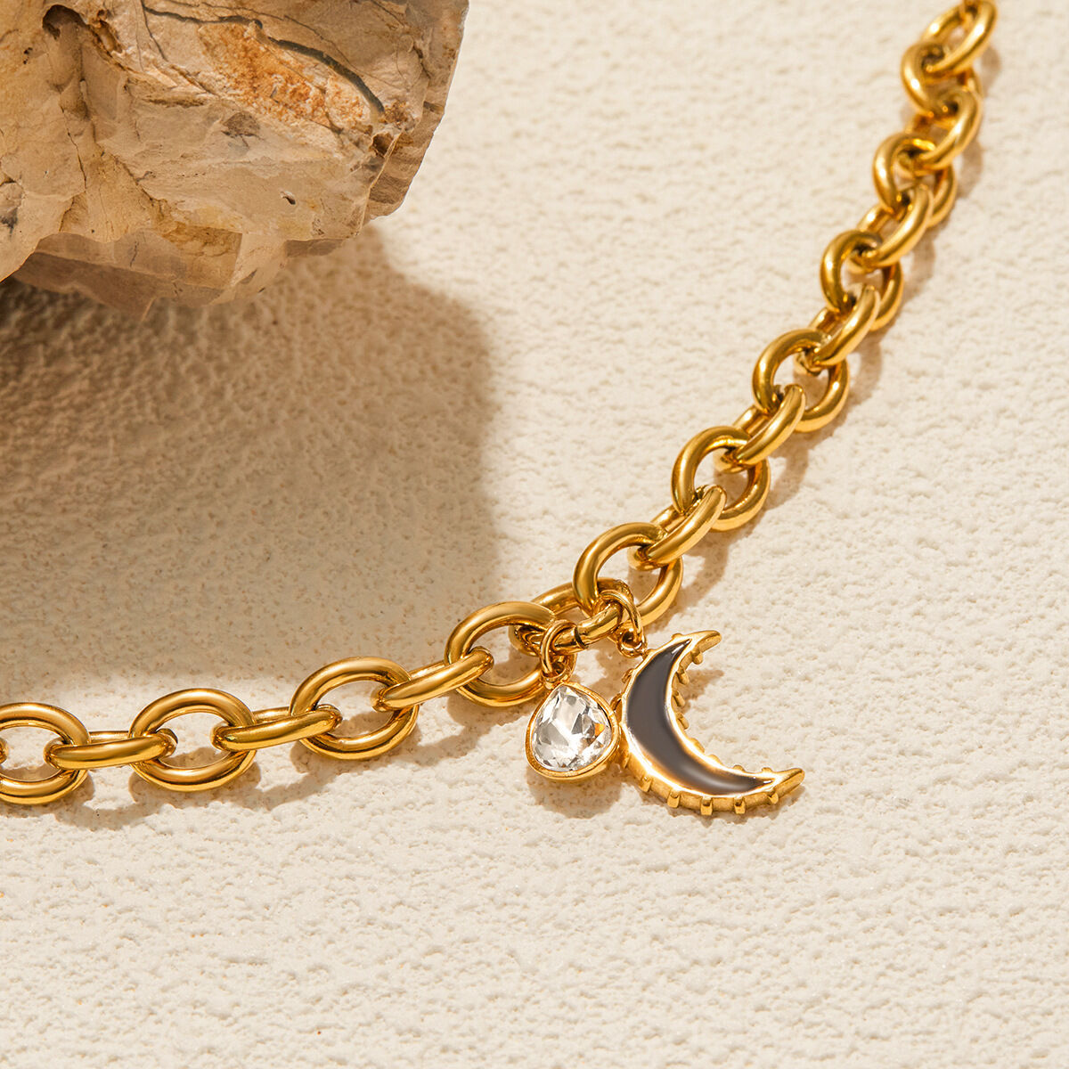 1 Stück Klassisches Mond-Armband aus Edelstahl, wasserdicht, goldfarben, für Damen h5 Bild6