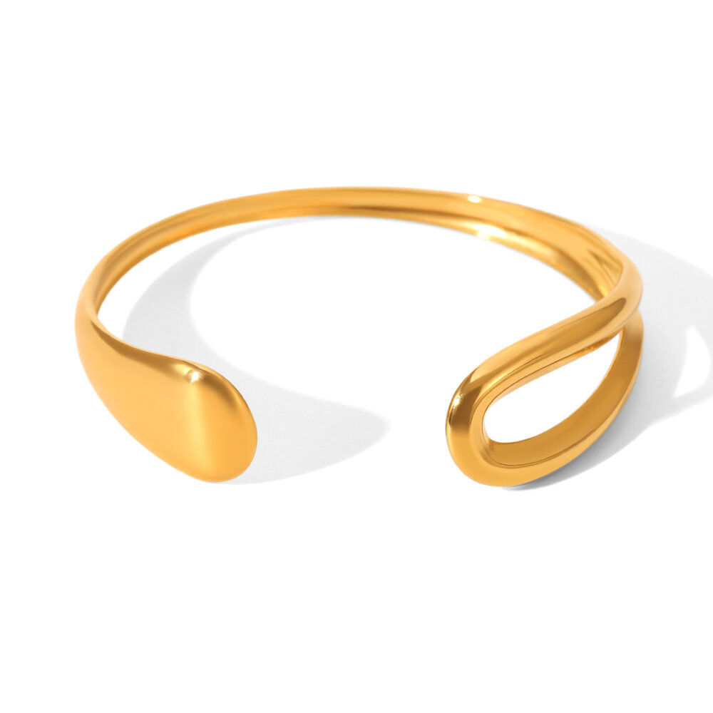 Bracelet jonc simple et ajouré pour femme, couleur or, en acier inoxydable, étanche, à porter au quotidien (1 pièce)