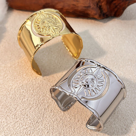 1 Piece Sun Stainless Steel Waterproof Gold Color Cuff Bracelet