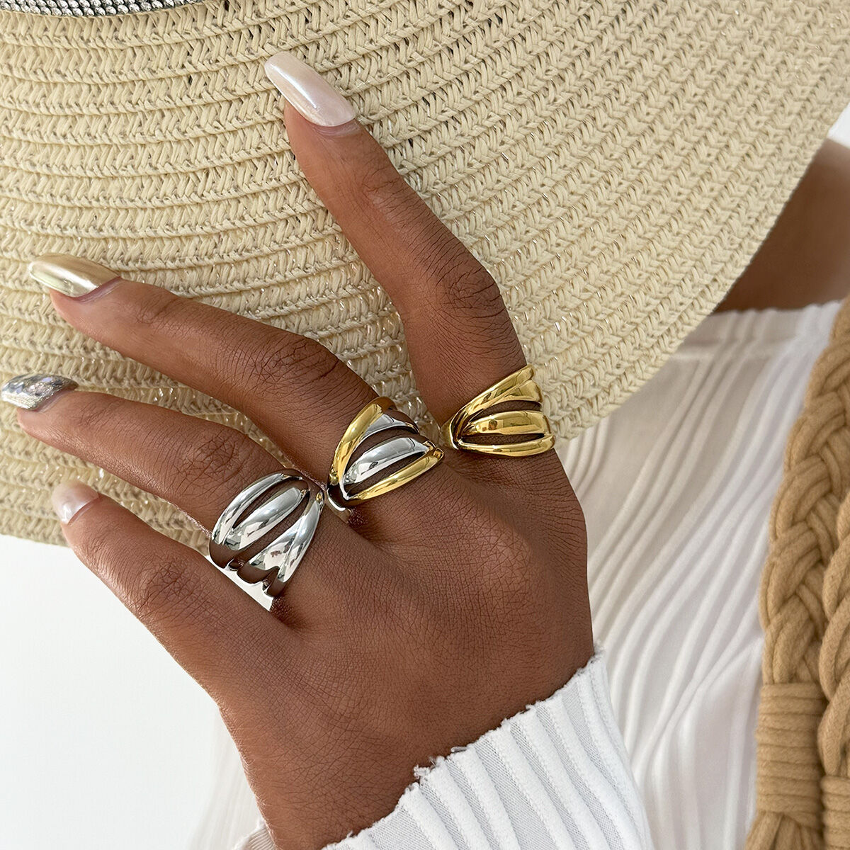 1 Piece  Simple Irregular Shape Stainless Steel Waterproof  Gold Color Women's Statement Rings