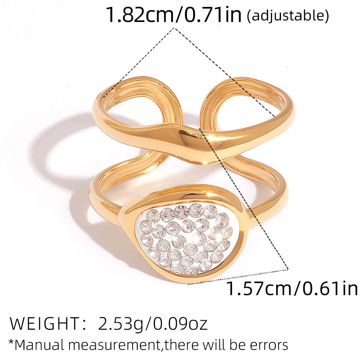 1 Stück lässiger, durchbrochener, wasserdichter Statement-Ring aus Edelstahl in Goldfarbe Bild2