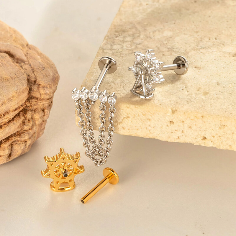 1 Piece Bow Knot Copper Gold Color Zircon Piercing Earring Picture3