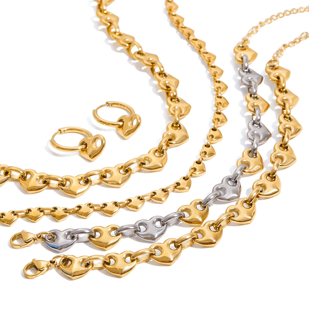 Romantic Series Heart Stainless Steel Waterproof Gold Color Women's Jewelry Sets 2