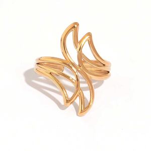 1 Piece Casual Irregular Shape Stainless Steel Waterproof Gold Color Statement Rings h5