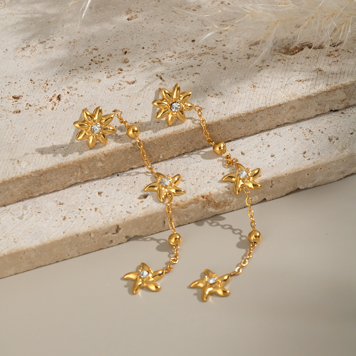 Flower Stainless Steel Waterproof  Gold Color Necklace Set h5 Picture5