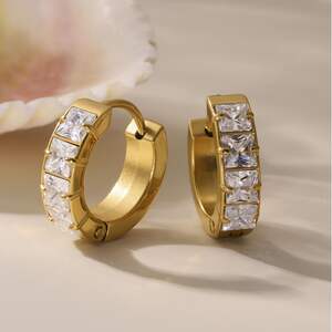 1 Pair Shinning Stainless Steel Waterproof Gold Color Women's Hoop Earrings h5 Picture7